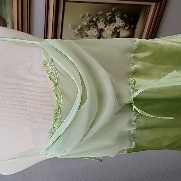 Delicates brand green slip dress nightgown lace sequin details size large - Picture 3 of 17